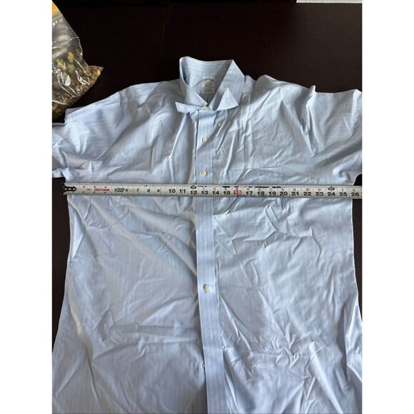 Brooks Brothers Mens 17.5/35 Classic Fit Non-Iron Blue Stripe Cotton Shirt - Picture 7 of 8